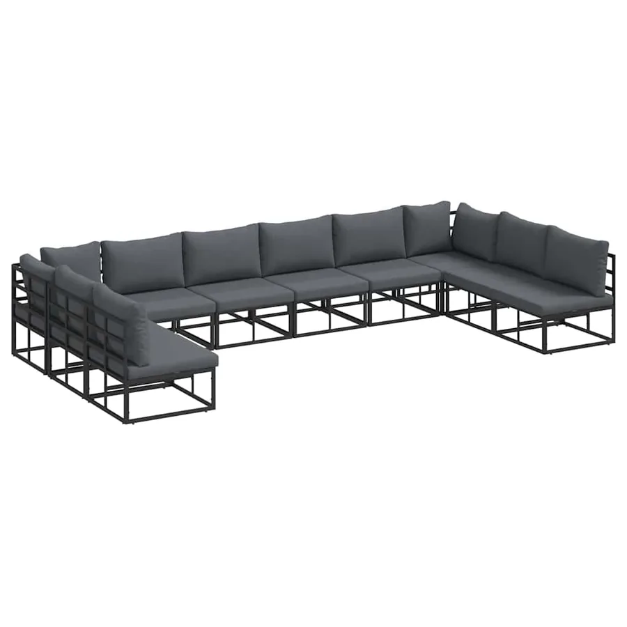 Ensemble de canapé de jardin avec coussin 10 pcs Noir Aluminium - 2