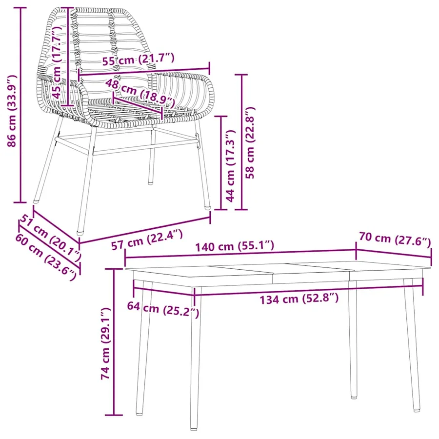 Ensemble à manger jardin 5pcs marron poly rotin verre - 10
