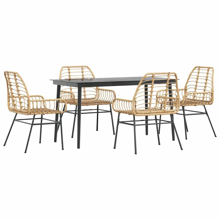 Ensemble à manger jardin 5pcs marron poly rotin verre - 2