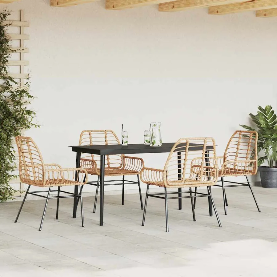 Ensemble à manger jardin 5pcs marron poly rotin verre - 3