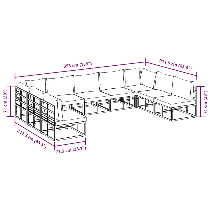 Ensemble de canapé de jardin avec coussin 9 pcs Noir Aluminium - 13
