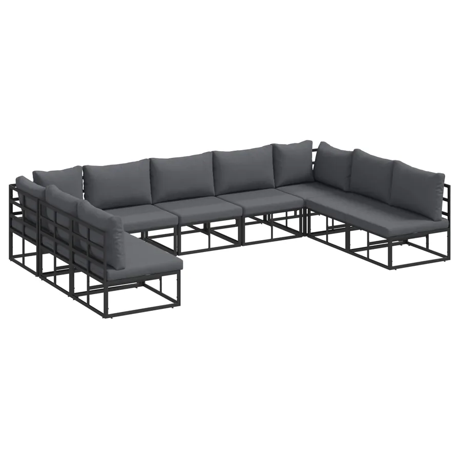 Ensemble de canapé de jardin avec coussin 9 pcs Noir Aluminium - 2