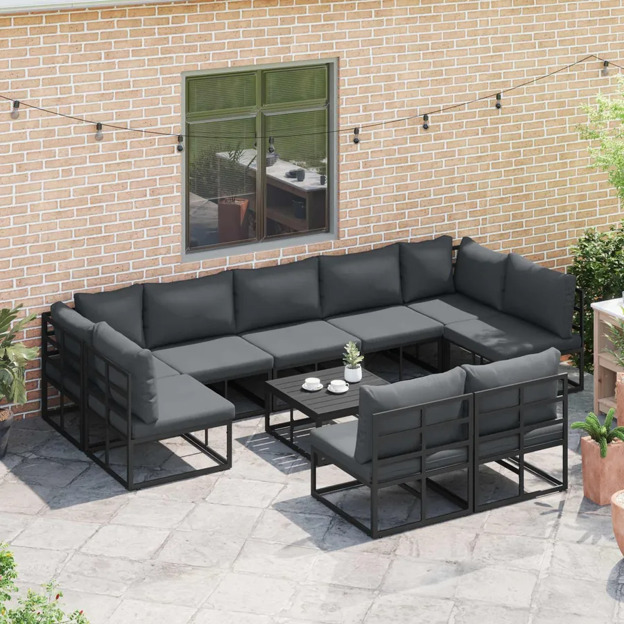Ensemble de canapé de jardin avec coussin 9 pcs Noir Aluminium - 5
