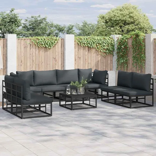 Ensemble de canapé de jardin avec coussin 9 pcs Noir Aluminium