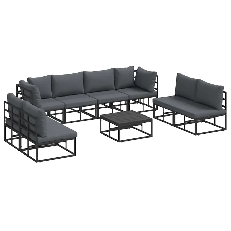 Ensemble de canapé de jardin avec coussin 9 pcs Noir Aluminium - 2