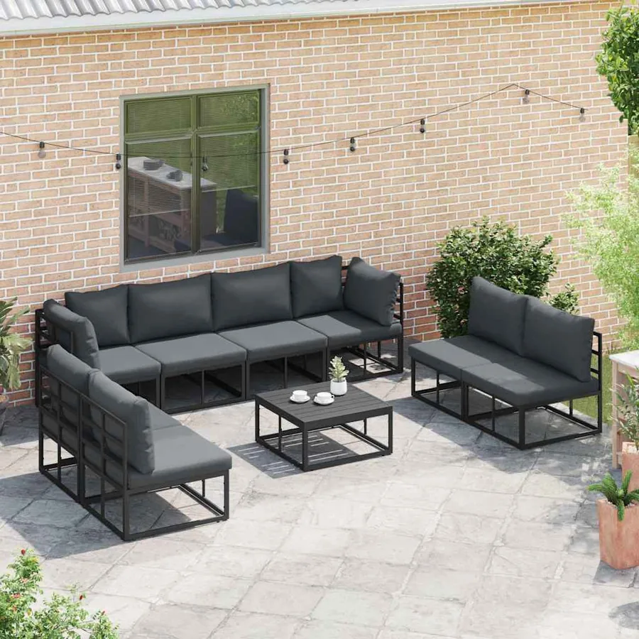 Ensemble de canapé de jardin avec coussin 9 pcs Noir Aluminium - 3