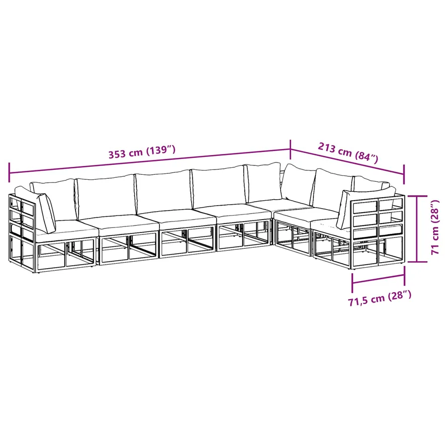 Ensemble de canapé de jardin avec coussin 7 pcs Noir Aluminium - 13