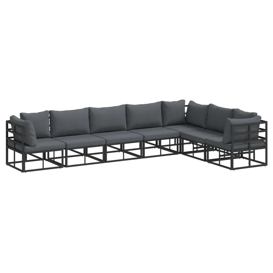 Ensemble de canapé de jardin avec coussin 7 pcs Noir Aluminium - 2