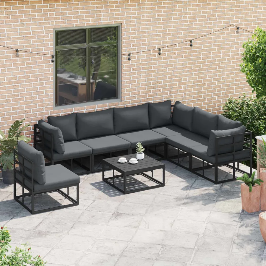 Ensemble de canapé de jardin avec coussin 7 pcs Noir Aluminium - 5
