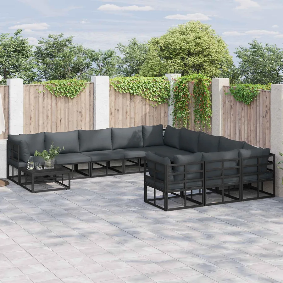 Ensemble de canapé de jardin avec coussin 12 pcs Noir Aluminium