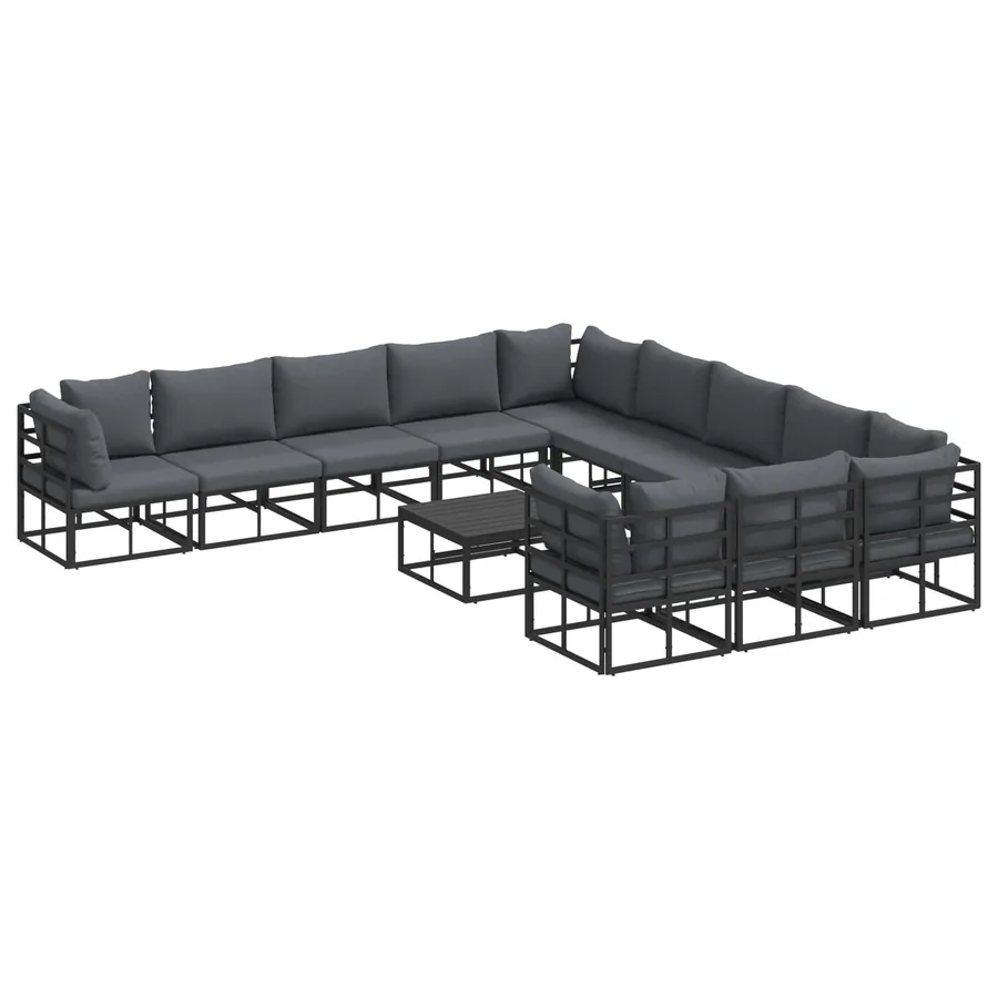 Ensemble de canapé de jardin avec coussin 12 pcs Noir Aluminium - 2