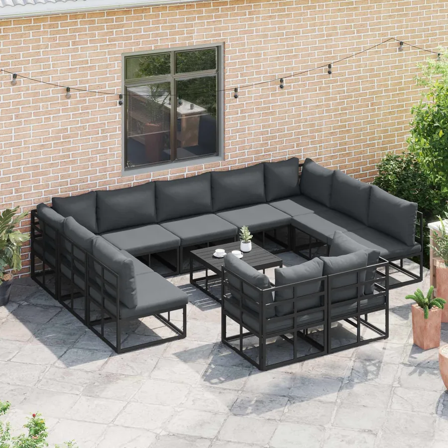 Ensemble de canapé de jardin avec coussin 12 pcs Noir Aluminium - 5