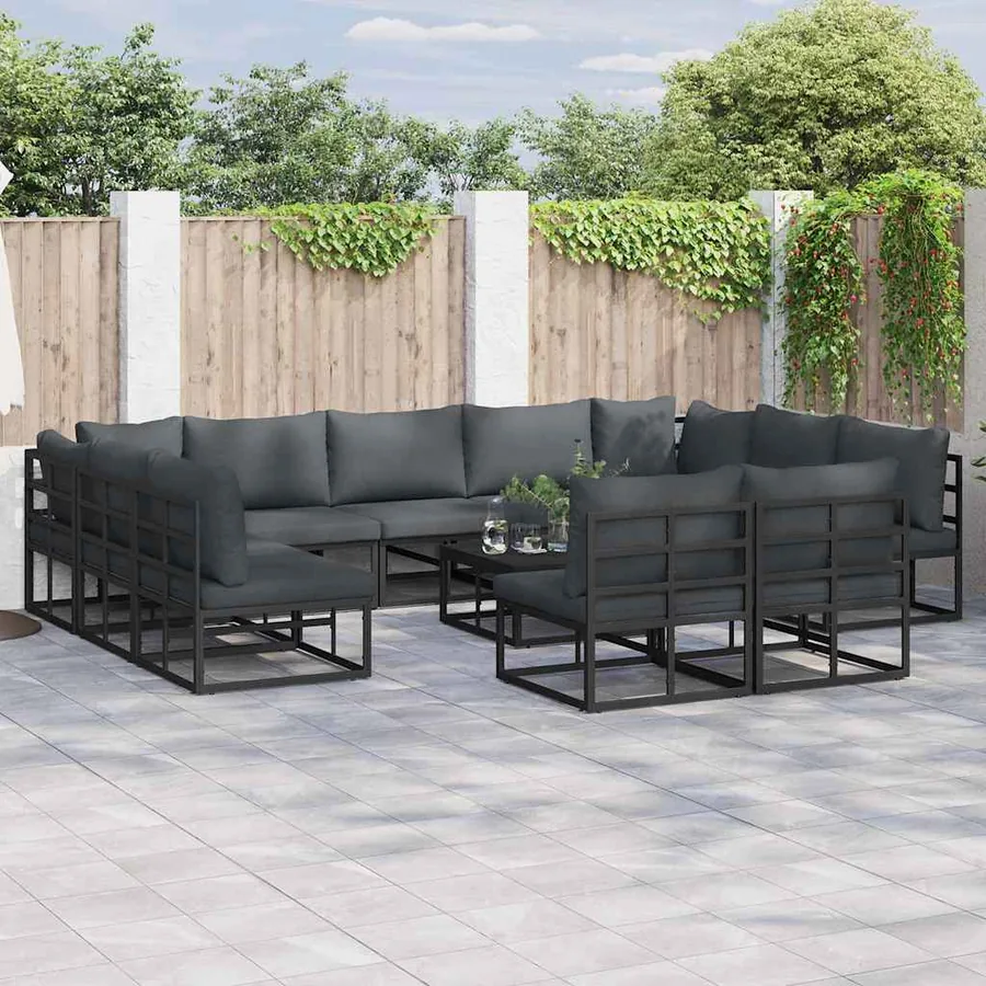 Ensemble de canapé de jardin avec coussin 11 pcs Noir Aluminium