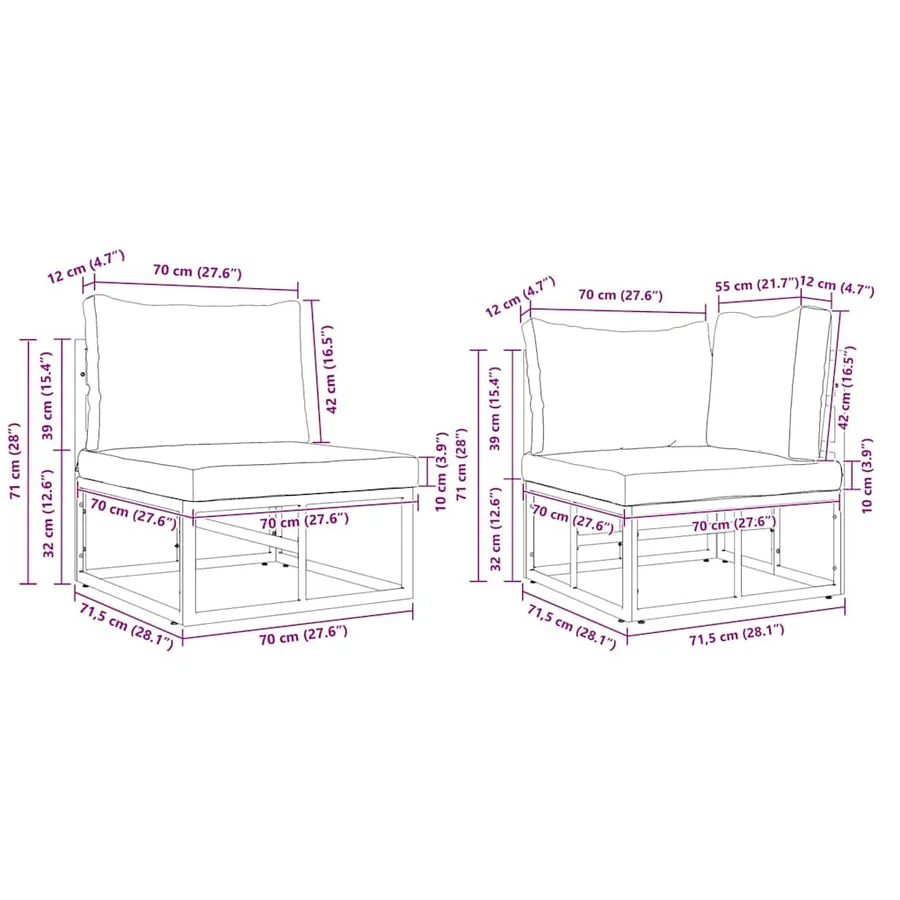 Ensemble de canapé de jardin avec coussin 11 pcs Noir Aluminium - 14
