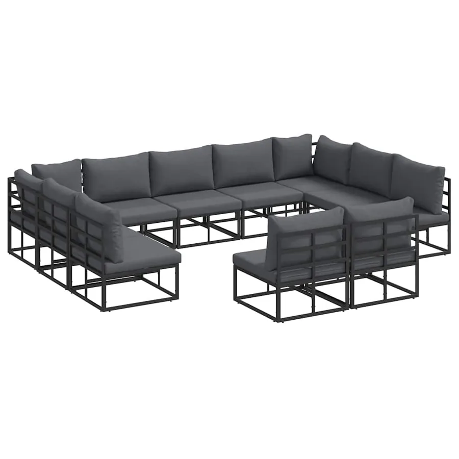 Ensemble de canapé de jardin avec coussin 11 pcs Noir Aluminium - 2