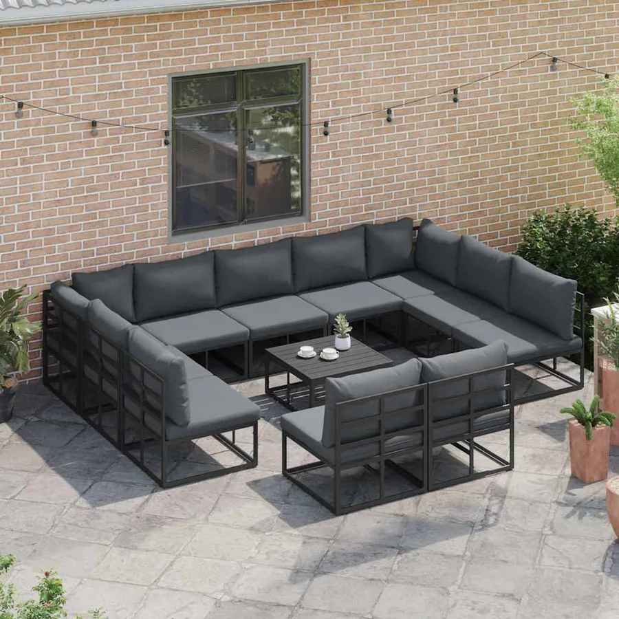 Ensemble de canapé de jardin avec coussin 11 pcs Noir Aluminium - 3