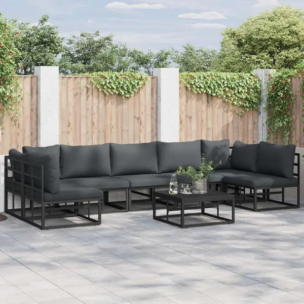 Ensemble de canapé de jardin avec coussin 8 pcs Noir Aluminium