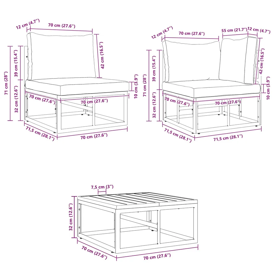 Ensemble de canapé de jardin avec coussin 8 pcs Noir Aluminium - 15