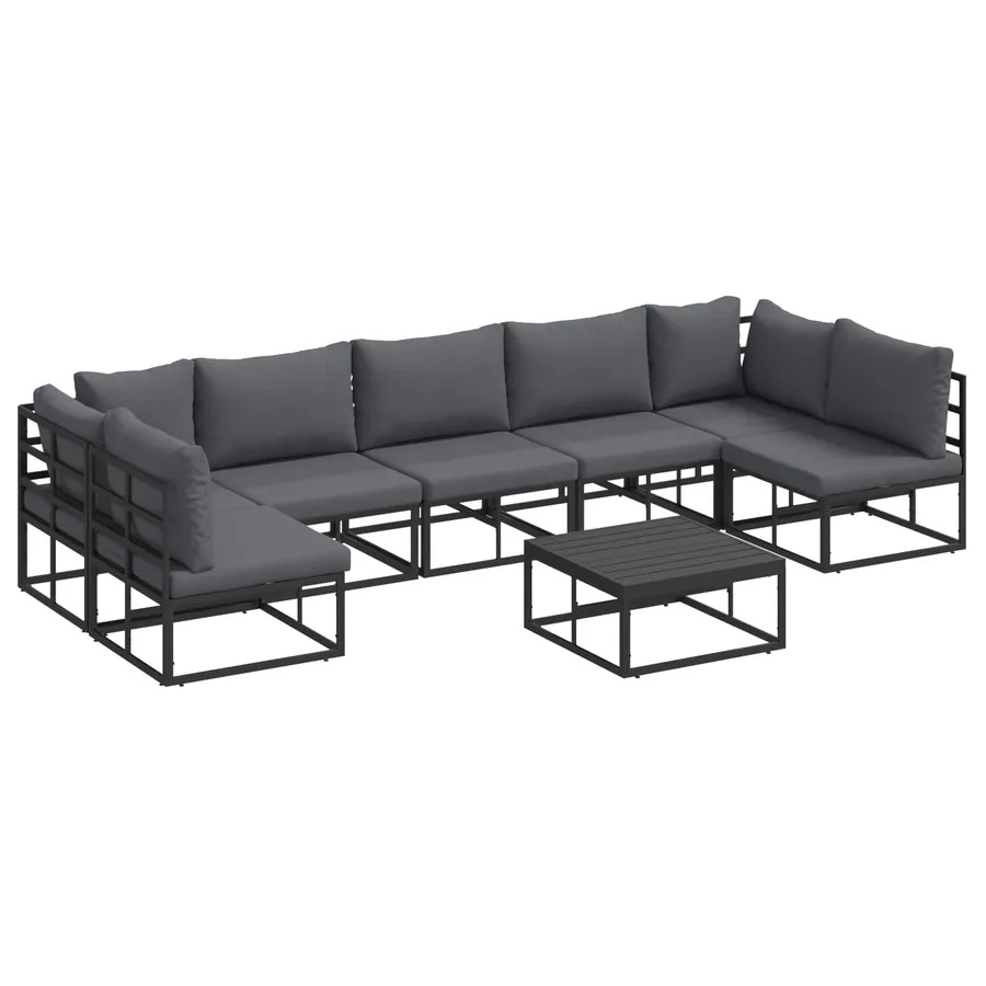 Ensemble de canapé de jardin avec coussin 8 pcs Noir Aluminium - 2