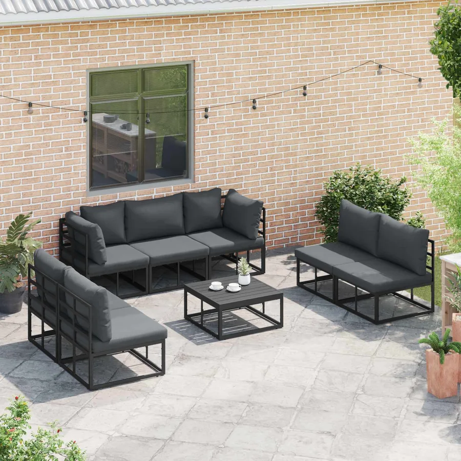Ensemble de canapé de jardin avec coussin 8 pcs Noir Aluminium - 5