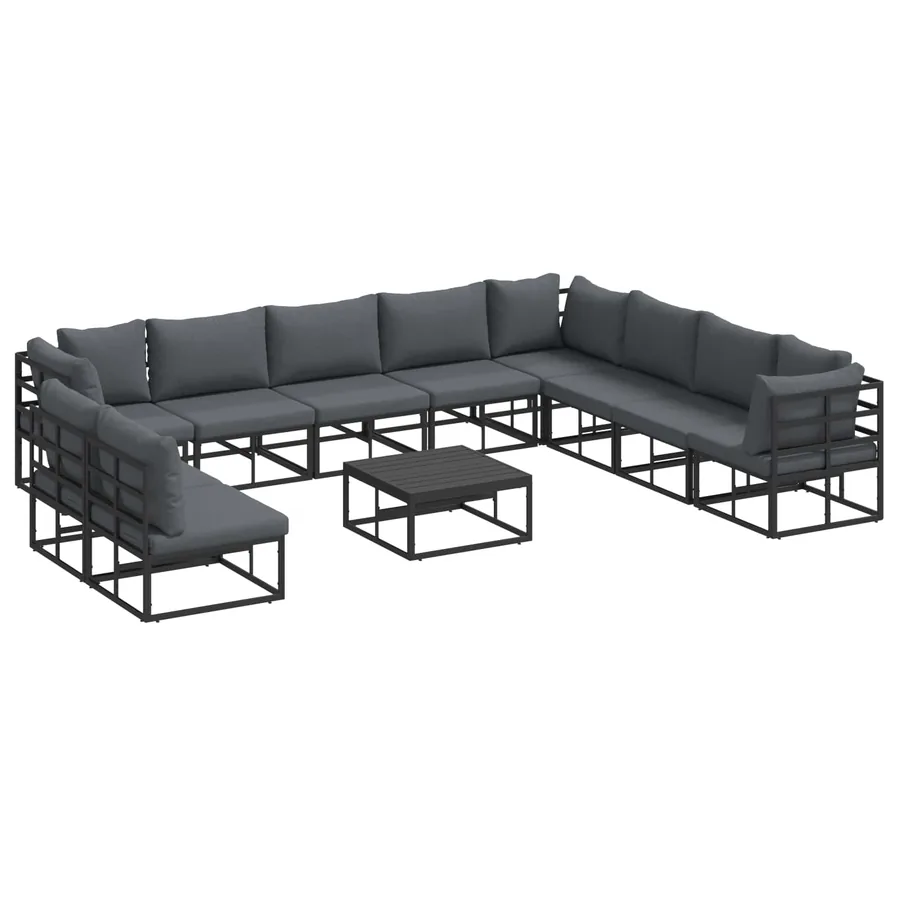 Ensemble de canapé de jardin avec coussin 11 pcs Noir Aluminium - 2