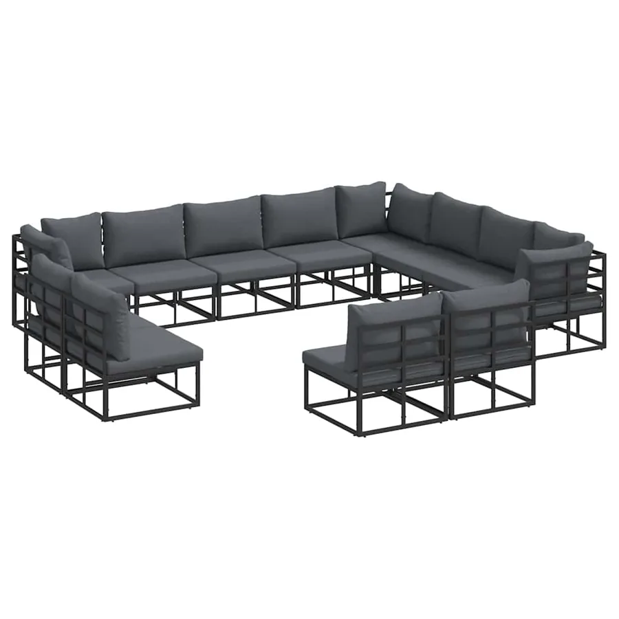 Ensemble de canapé de jardin avec coussin 12 pcs Noir Aluminium - 2