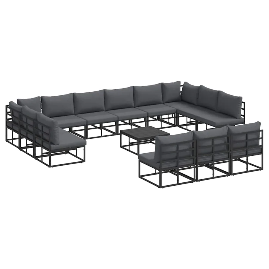Ensemble de canapé de jardin avec coussin 14 pcs Noir Aluminium - 2