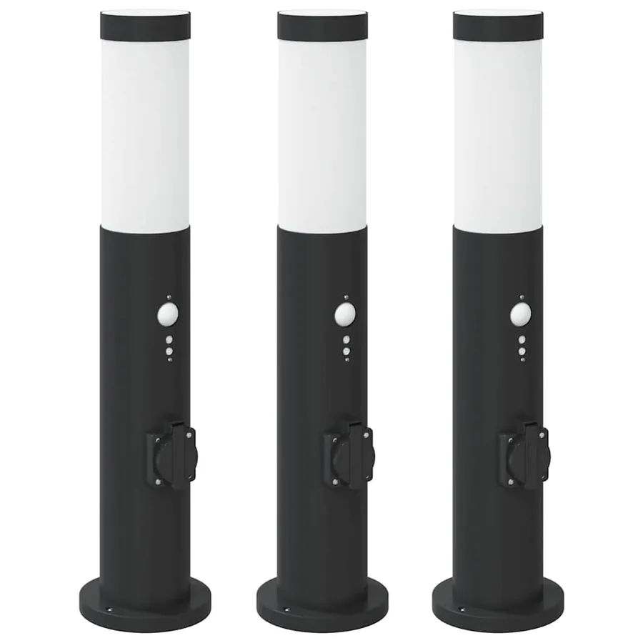 Bornes lumineuses avec détecteur et prise lot de 3 50 cm acier inoxydable IP44 - 2