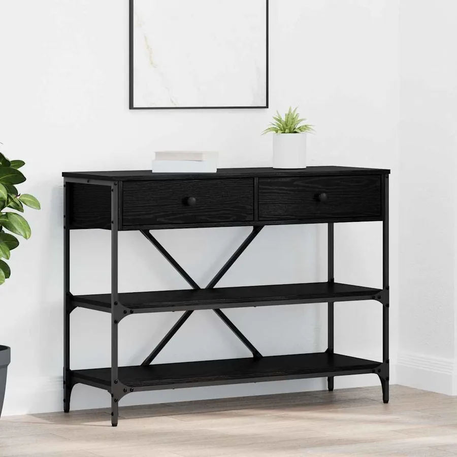 Table console avec tiroir Chêne noir 100 x 34,5 x 75 cm bois