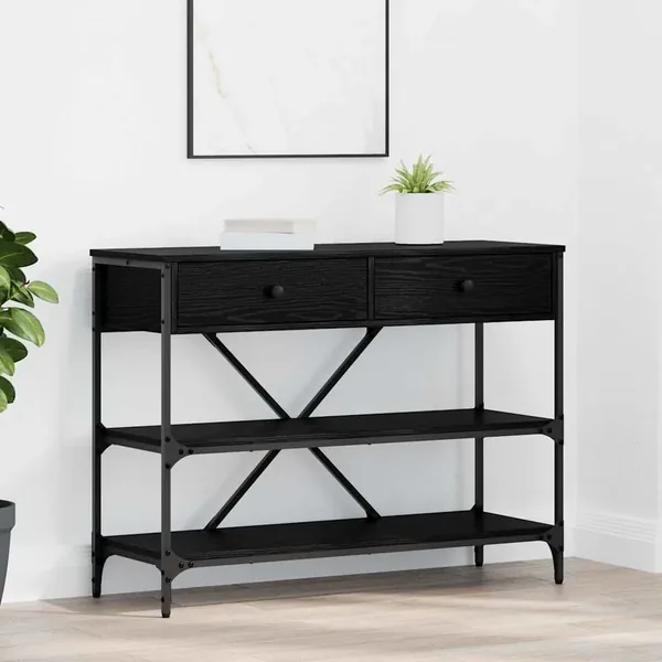 Table console avec tiroir Chêne noir 100 x 34,5 x 75 cm bois