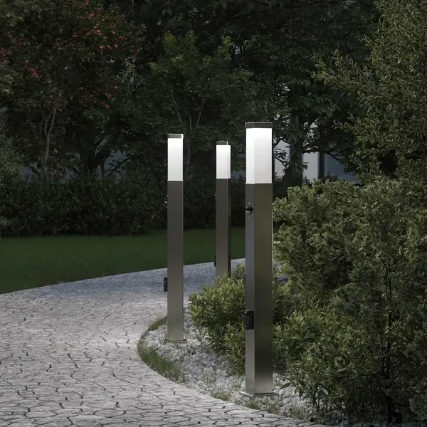 Bornes lumineuses avec détecteur et prise lot de 3 80 cm acier inoxydable IP44