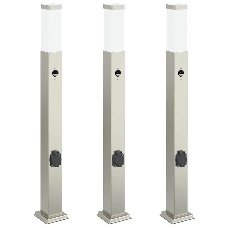 Bornes lumineuses avec détecteur et prise lot de 3 80 cm acier inoxydable IP44 - 2