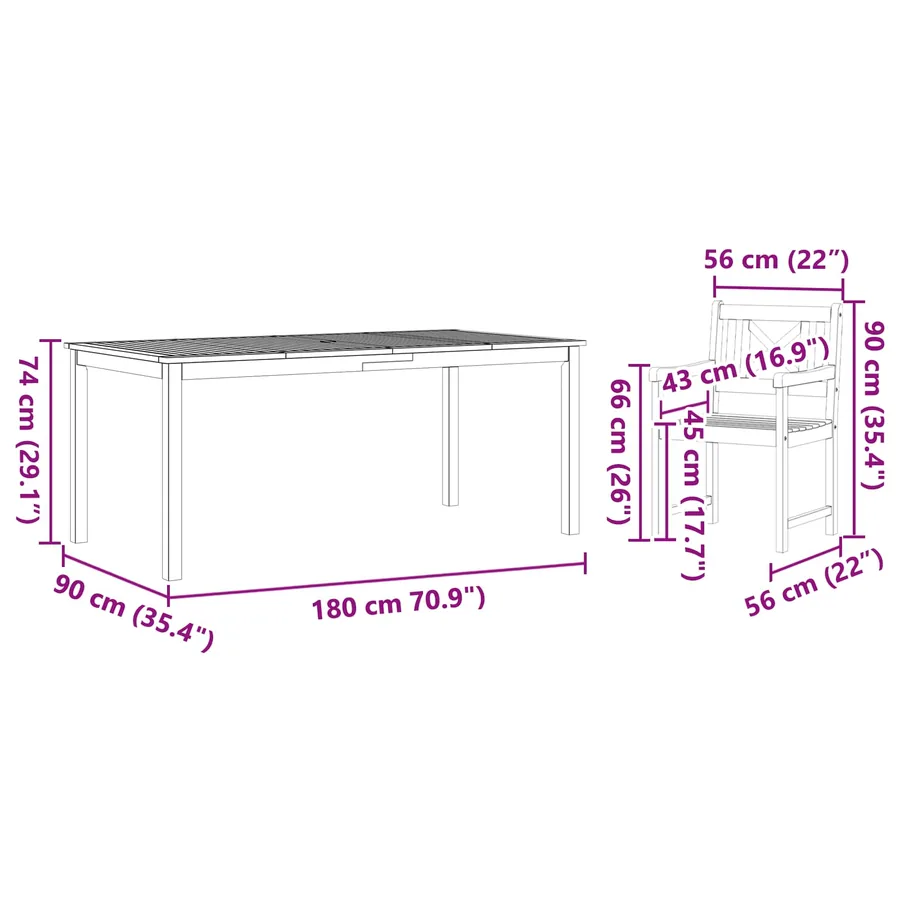 Ensemble de salle à manger pour jardin 9 pcs Marron - 8