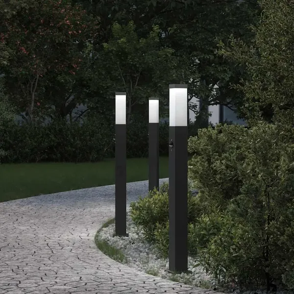 Bornes lumineuses avec détecteur lot de 3 80 cm noir IP44