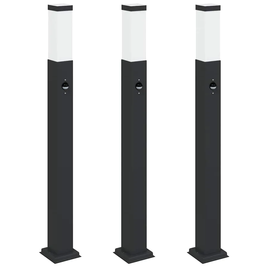 Bornes lumineuses avec détecteur lot de 3 80 cm noir IP44 - 2