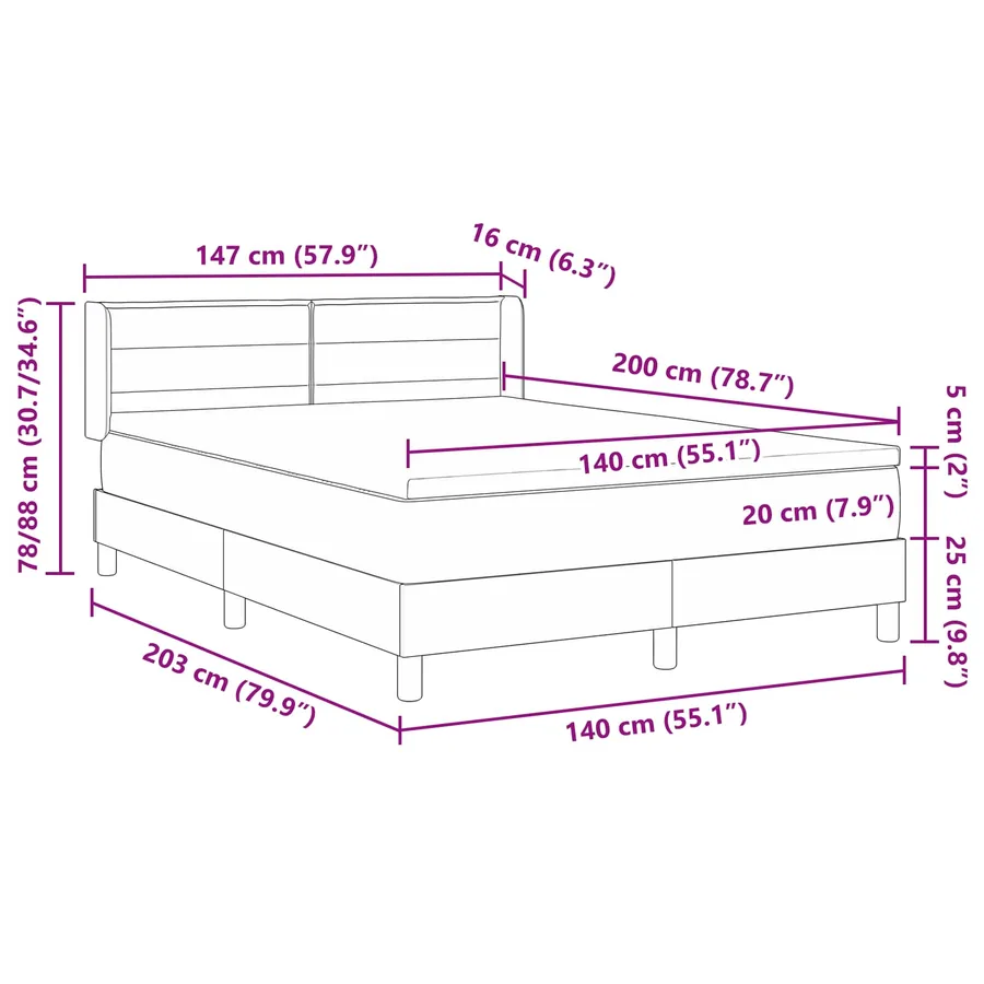 Lit à ressorts avec matelas Noir 200 x 140 cm tissu - 7