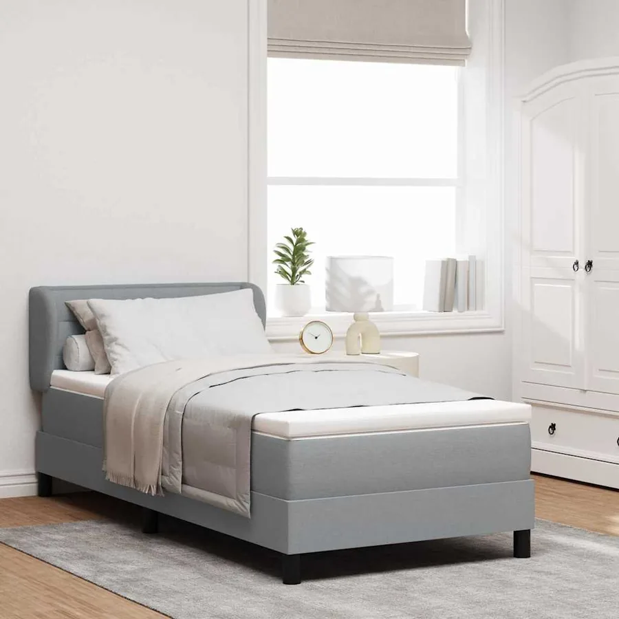 Lit à ressorts avec matelas Gris clair 90 x 190 cm tissu
