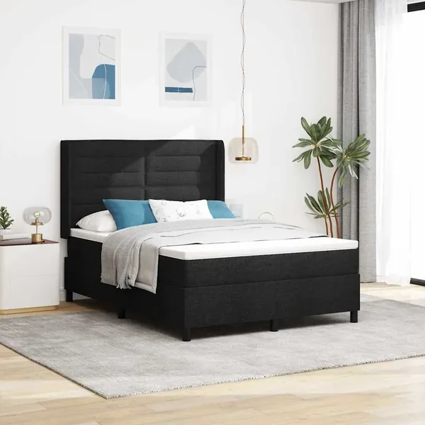 Lit à ressort LED avec matelas Noir 140 x 200 cm tissu