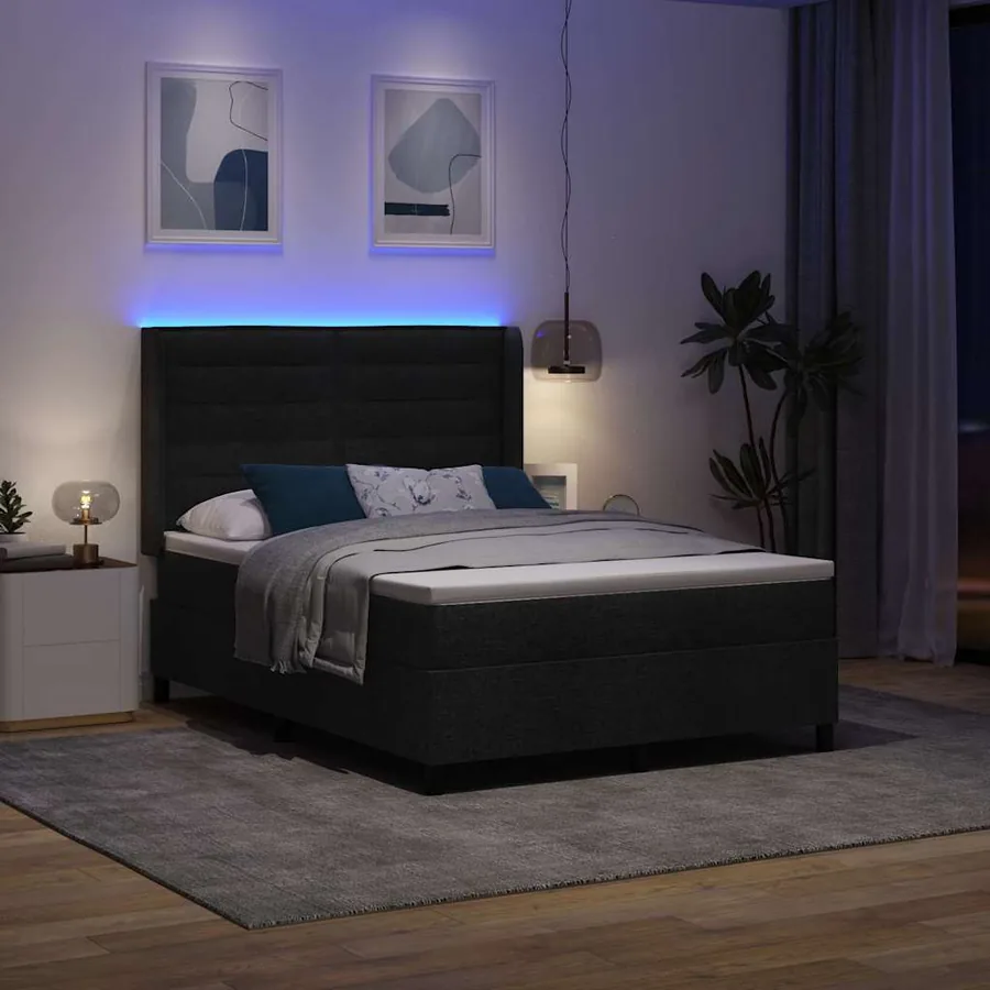 Lit à ressort LED avec matelas Noir 140 x 200 cm tissu - 5