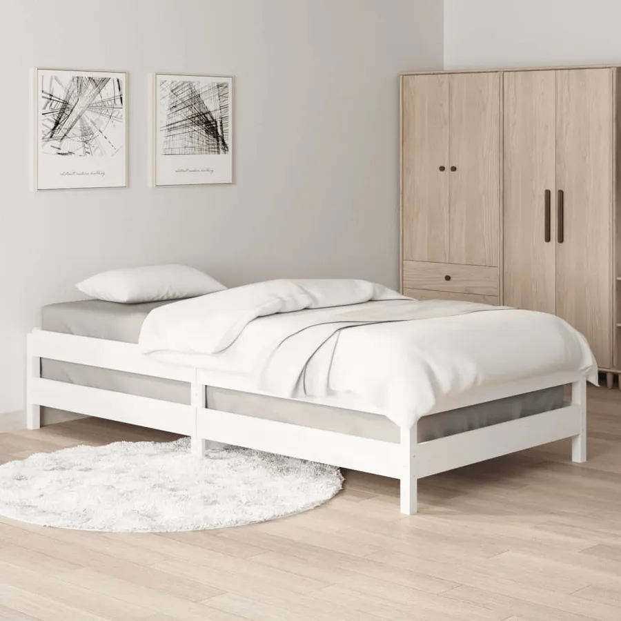 Lit empilable sans matelas blanc 90x190 cm bois de pin massif - 4