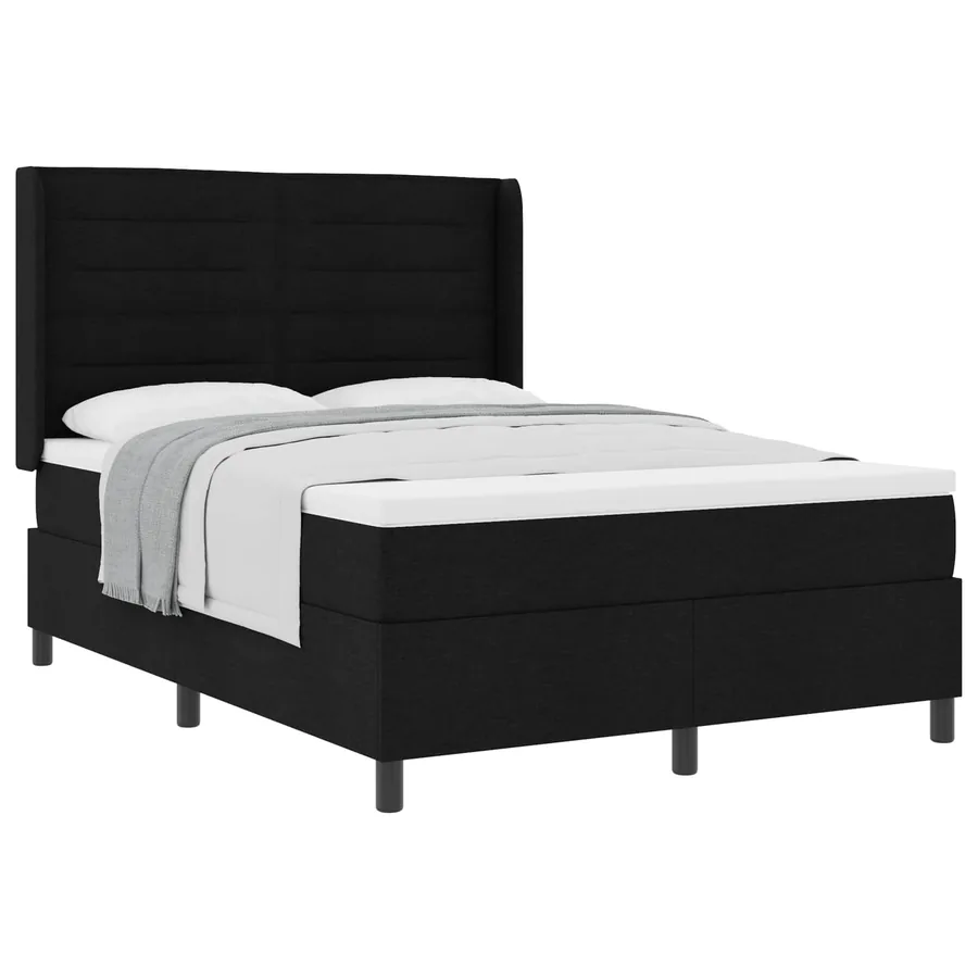 Lit à ressorts avec matelas Noir 190 x 140 cm tissu - 2