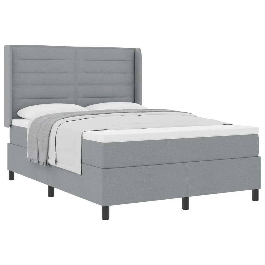 Lit à ressorts avec matelas Gris clair 190 x 140 cm tissu - 2