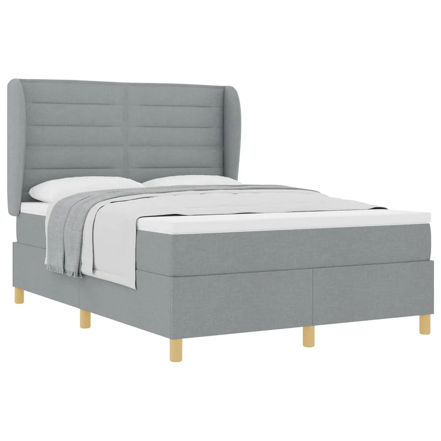 Lit à ressorts avec matelas Gris clair 190 x 140 cm tissu - 2