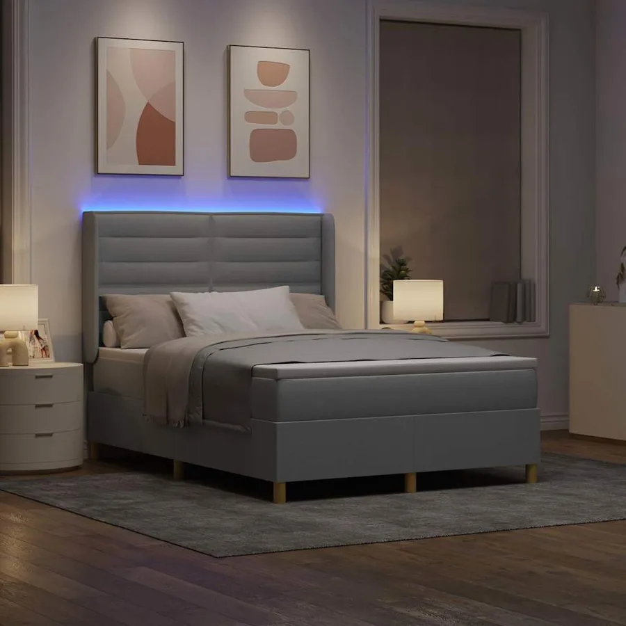 Lit à ressorts avec bandes LED Gris clair 140 x 190 cm tissu - 5