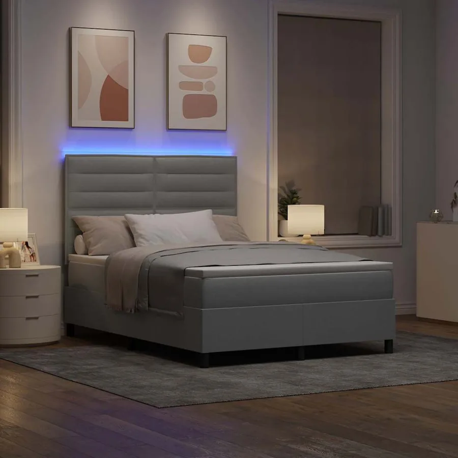 Lit à ressorts avec matelas Gris clair 140 x 190 cm tissu - 5