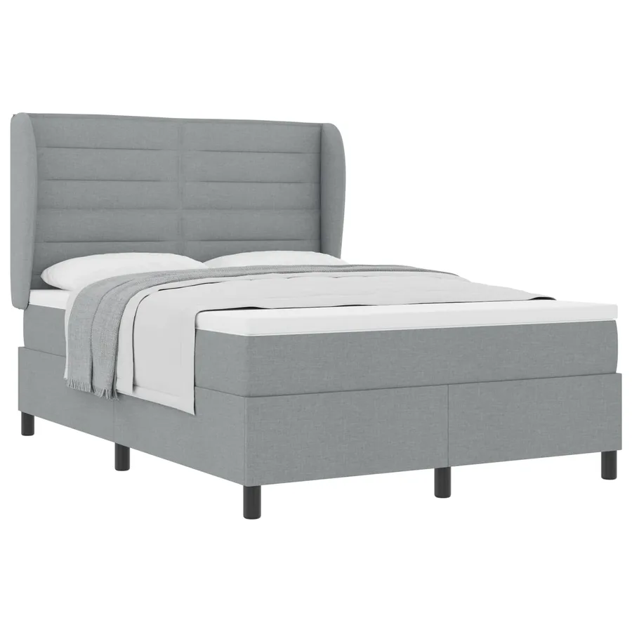Lit à ressorts avec matelas Gris clair 140 x 190 cm tissu - 2