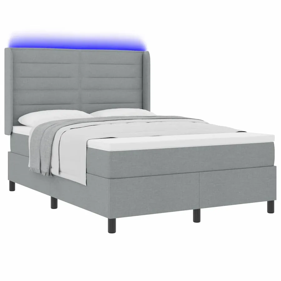 Lit à ressort LED avec matelas Gris clair 140 x 200 cm tissu - 3