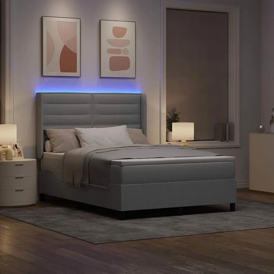Lit à ressort LED avec matelas Gris clair 140 x 190 cm tissu - 5