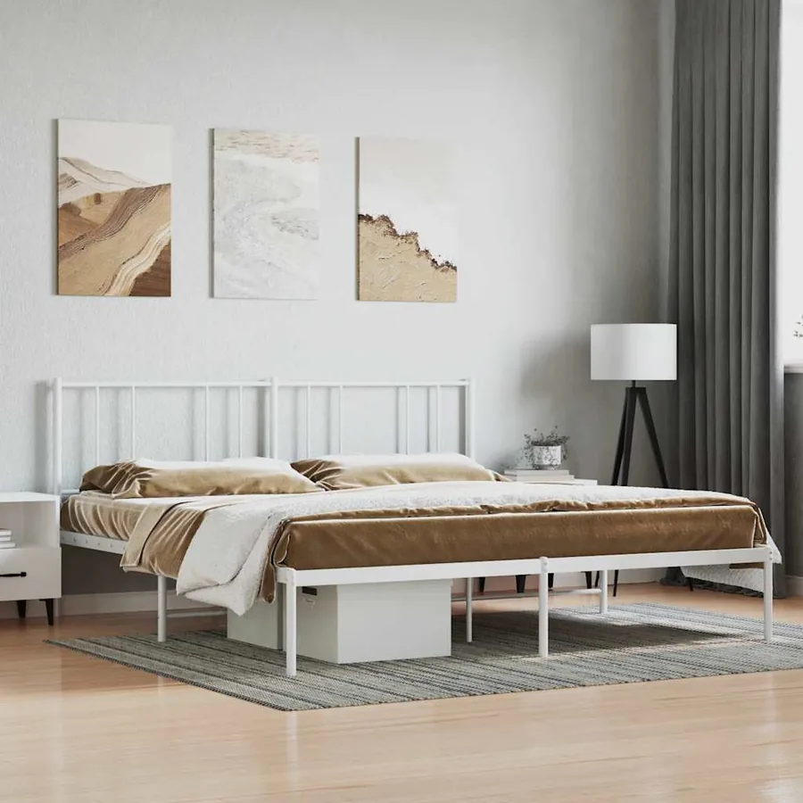 Cadre de lit métal sans matelas et tête de lit blanc 180x200 cm