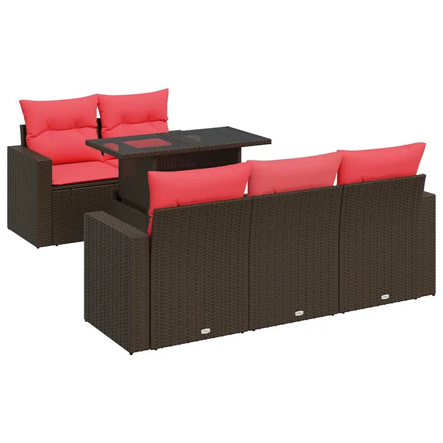 Salon de jardin avec coussins 6pcs marron résine tressée acacia - 2